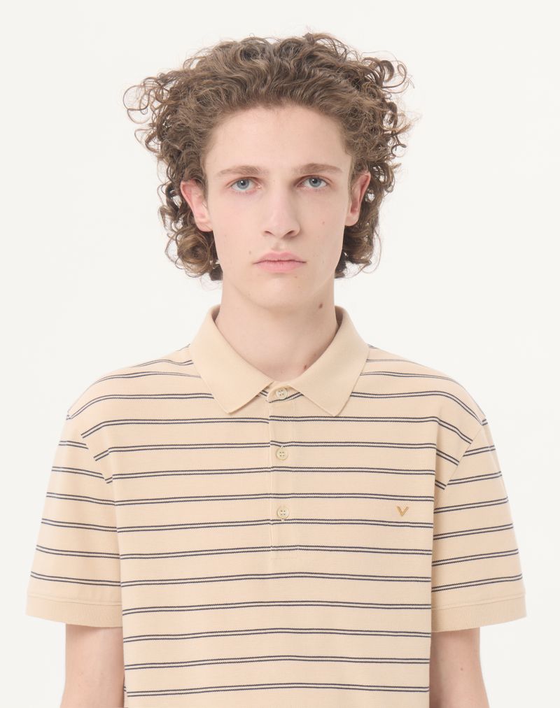 Valentino bomuldspique poloshirt med V-guldstriber