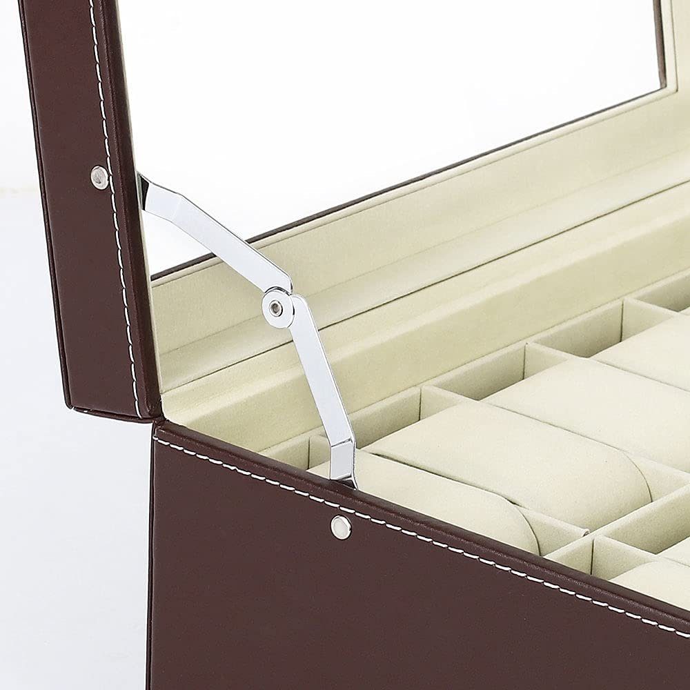 Sunicol Brillenetui 2 Etagen mit 12 Fächern, Leder, Aufbewahrungsbox mit klarem Deckel