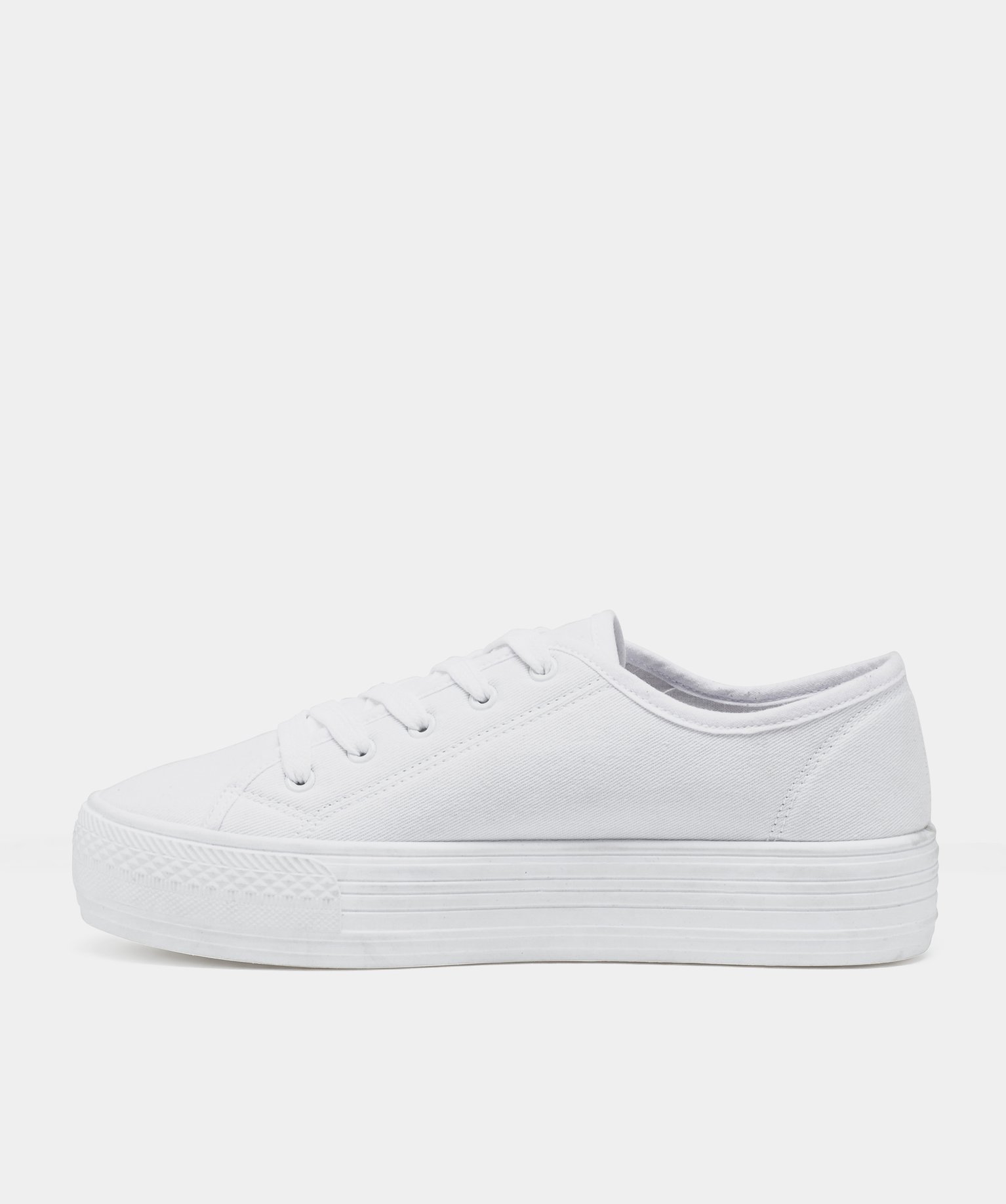 Baskets femme en toile unie et semelle plateforme blanc | GEMO