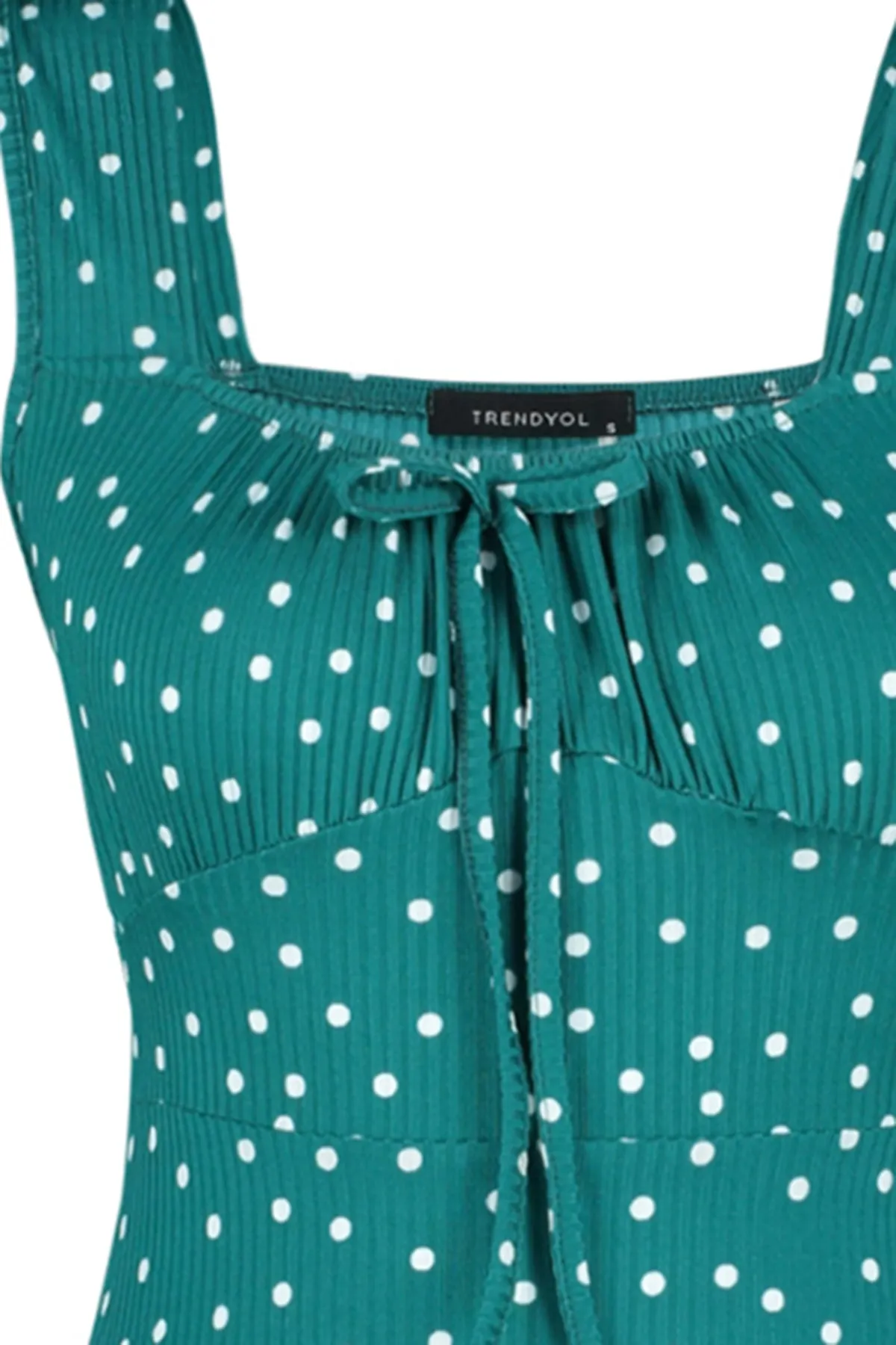 Trendyol Collection  Petrolfarbenes Mini-Strickkleid mit Polka Dots und quadratischem Ausschnitt, Volant, A-Linie TWOSS23EL00348