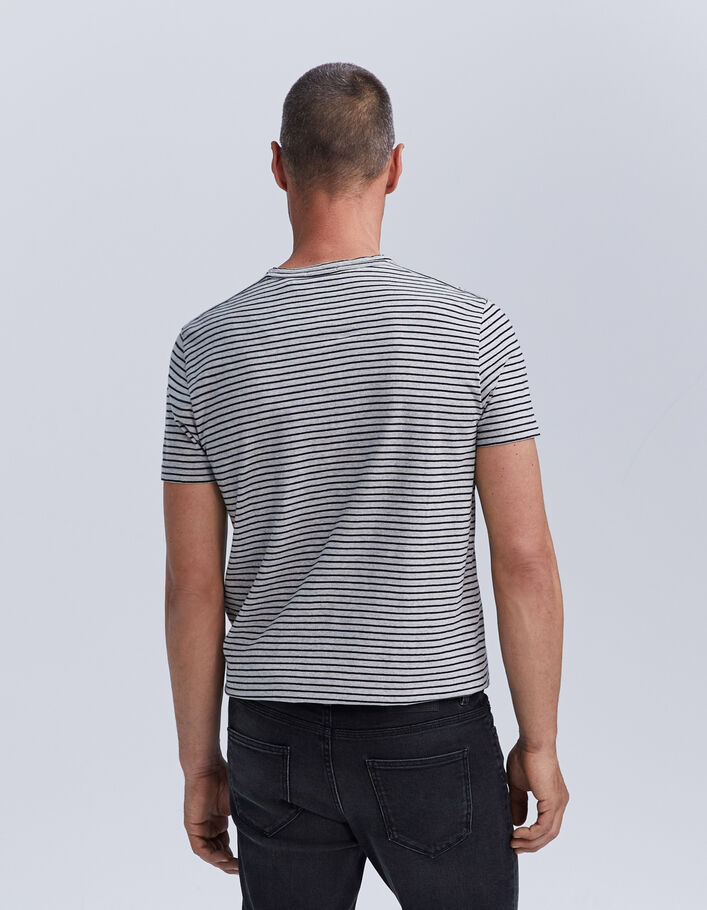 T-shirt marinière gris à rayures noires upcyclé Homme
