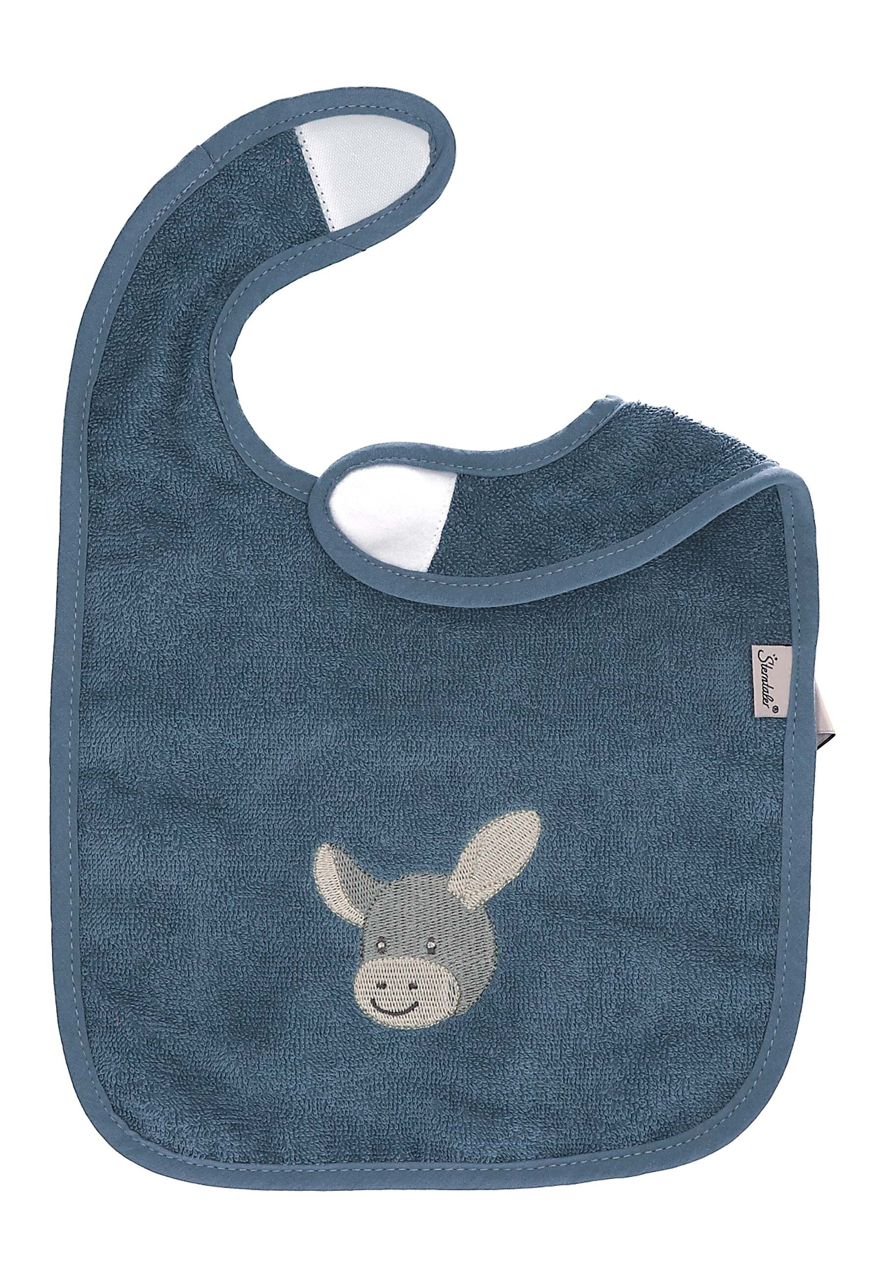 GOTS 2er-Pack Klettlätzchen Esel Emmi, Graublau