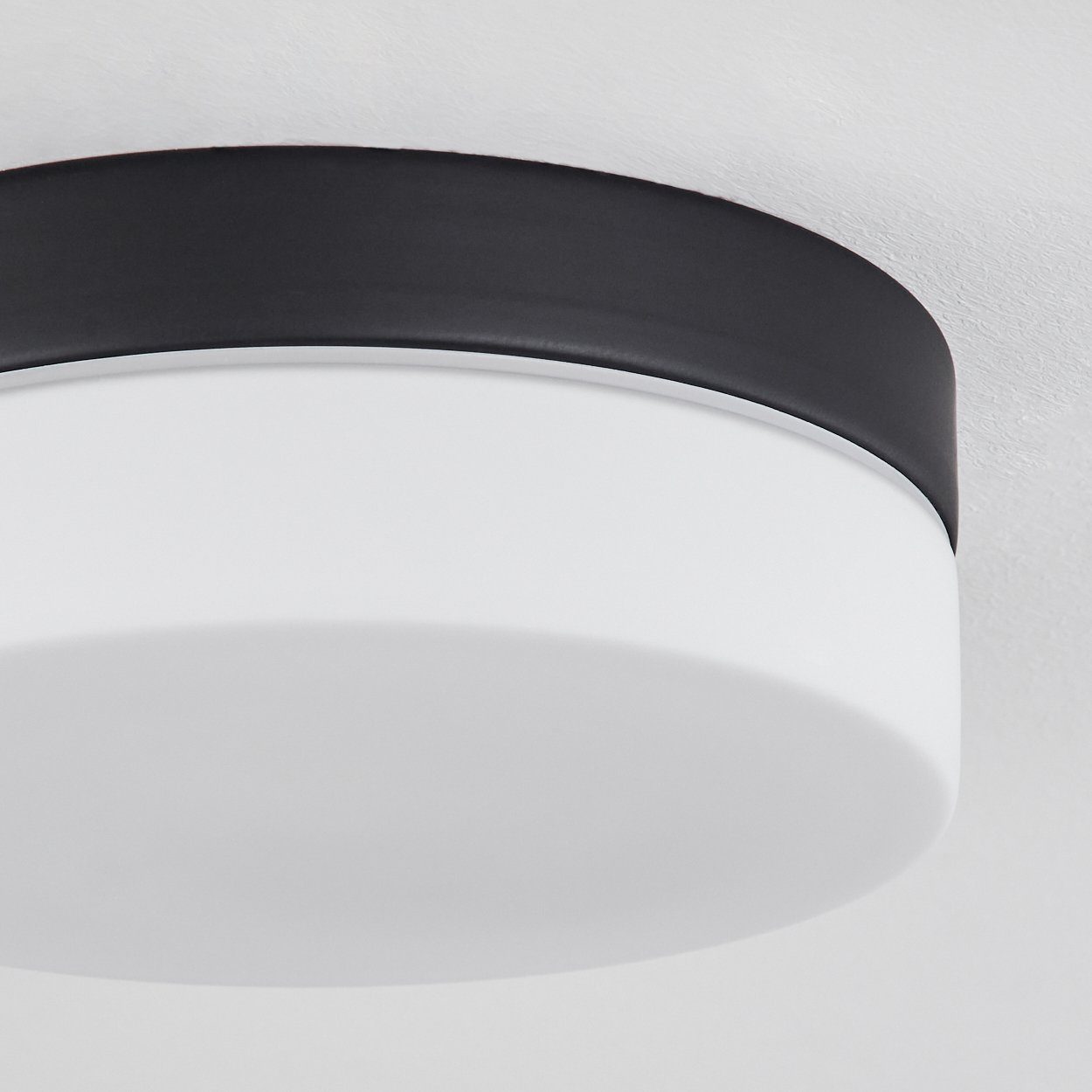 hofstein Deckenleuchte Sospirold aus Aluminium/Glas in Schwarz/Weiß, ohne Leuchtmittel, runde Deckenlampe, E27, IP44