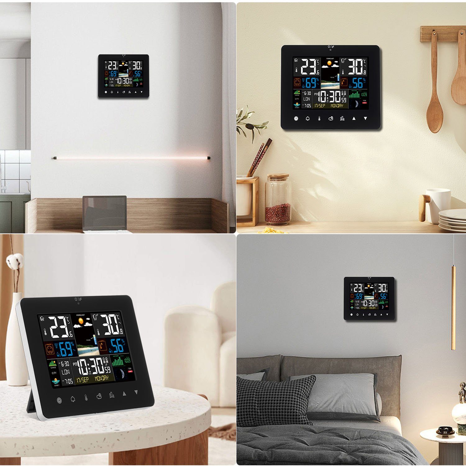 LETGOSPT Touch-Screen Thermometer Wettervorhersage Wetterstation (mit Sensor)