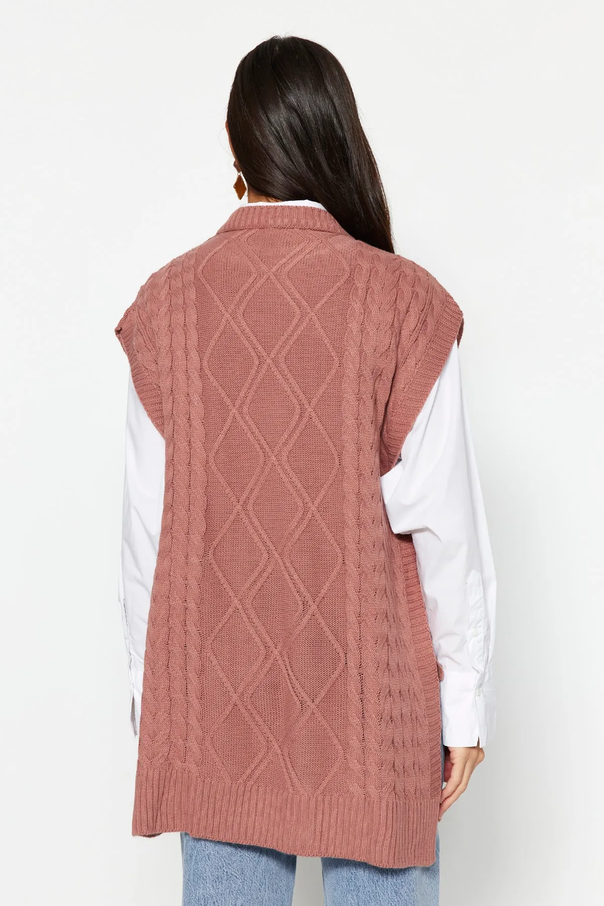 Trendyol Modest  Dusty Rose geflochtener Strickpullover zum Binden an der Taille TCTAW22UV0018