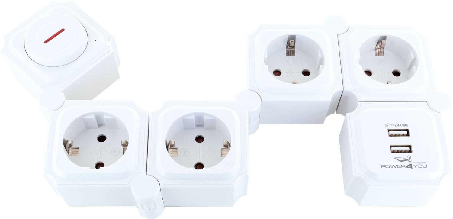 Schwaiger weiße flexible Steckdosenleiste mit USB