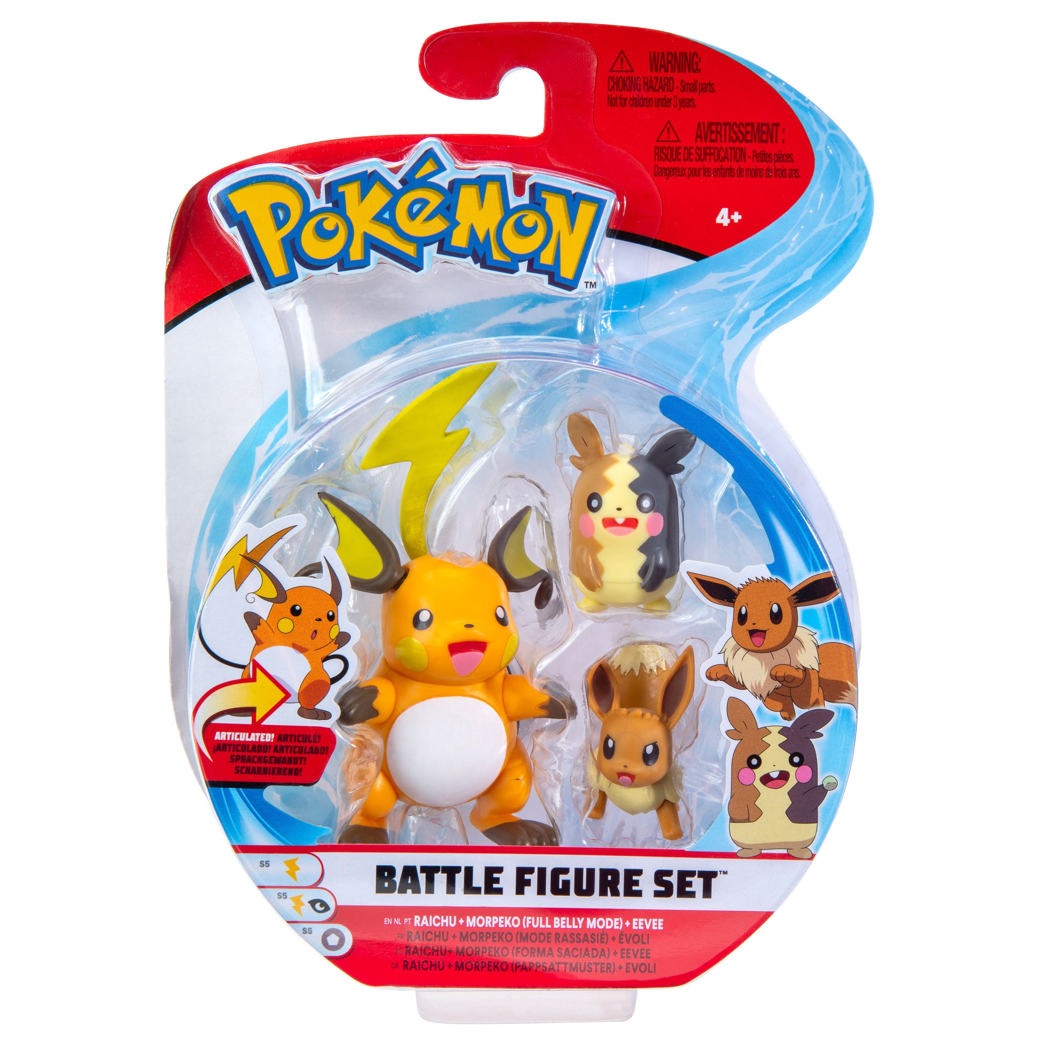 Jazwares Merchandise-Figur Pokémon - Battle Figur 3er Pack - Raichu, Morpeko & Evoli, (Set, 3-tlg)