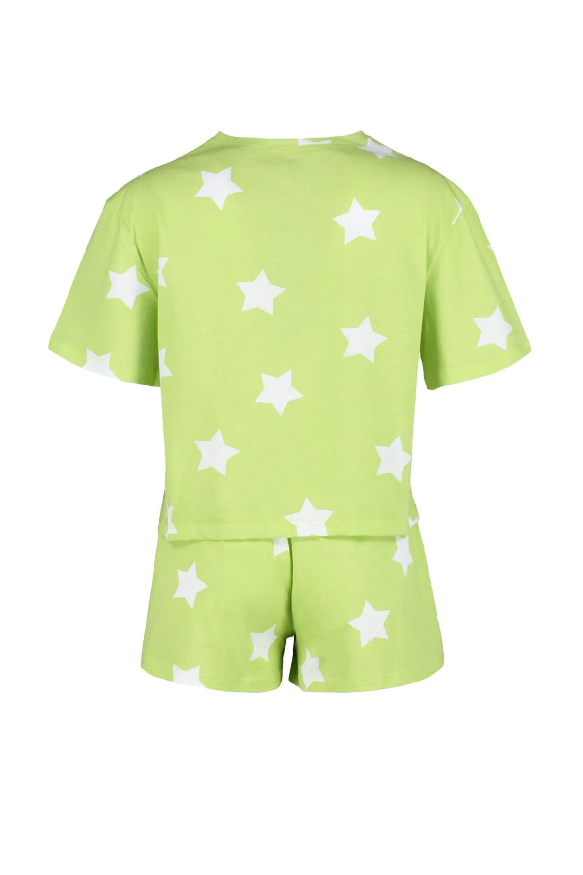 Trendyol Collection  Hellgrünes Strickpyjama-Set mit T-Shirt und Shorts aus 100 % Baumwolle mit Sternmuster THMSS22PT0501