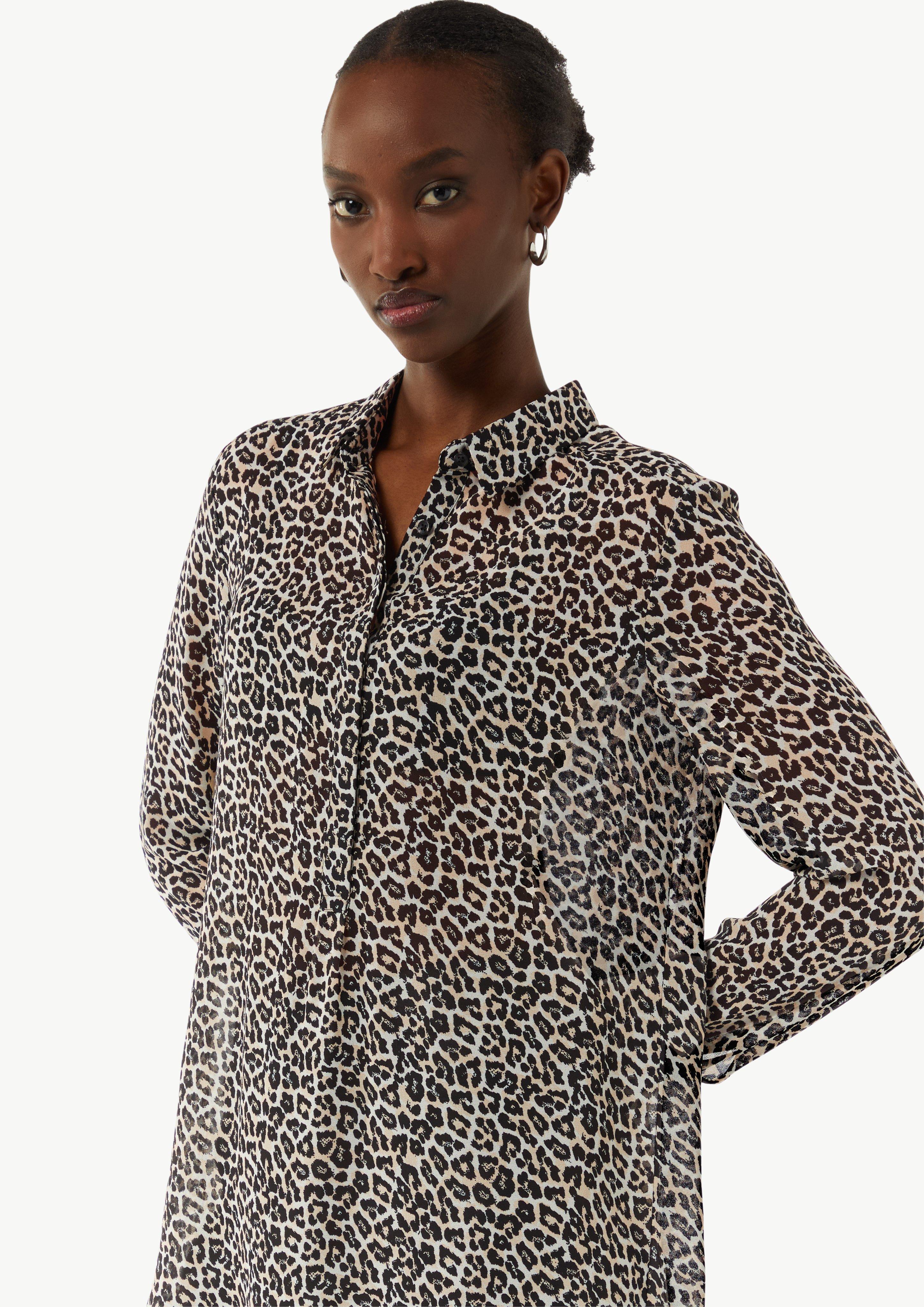 Longbluse aus Chiffon mit Leo-Print - beige