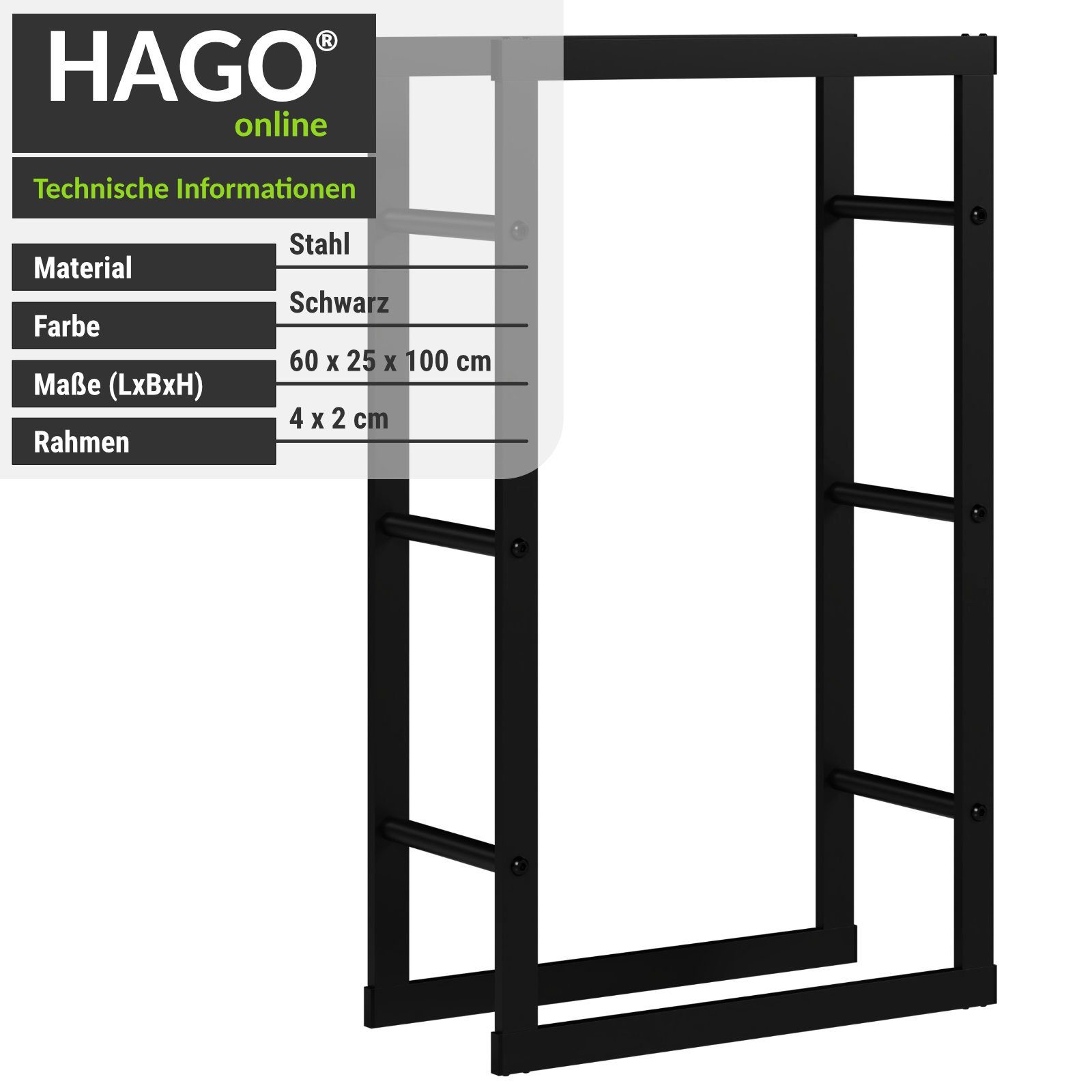 HAGO Kaminholzregal Kaminholzregal 60x100x25cm Feuerholzregal Brennholz Ständer Ablage