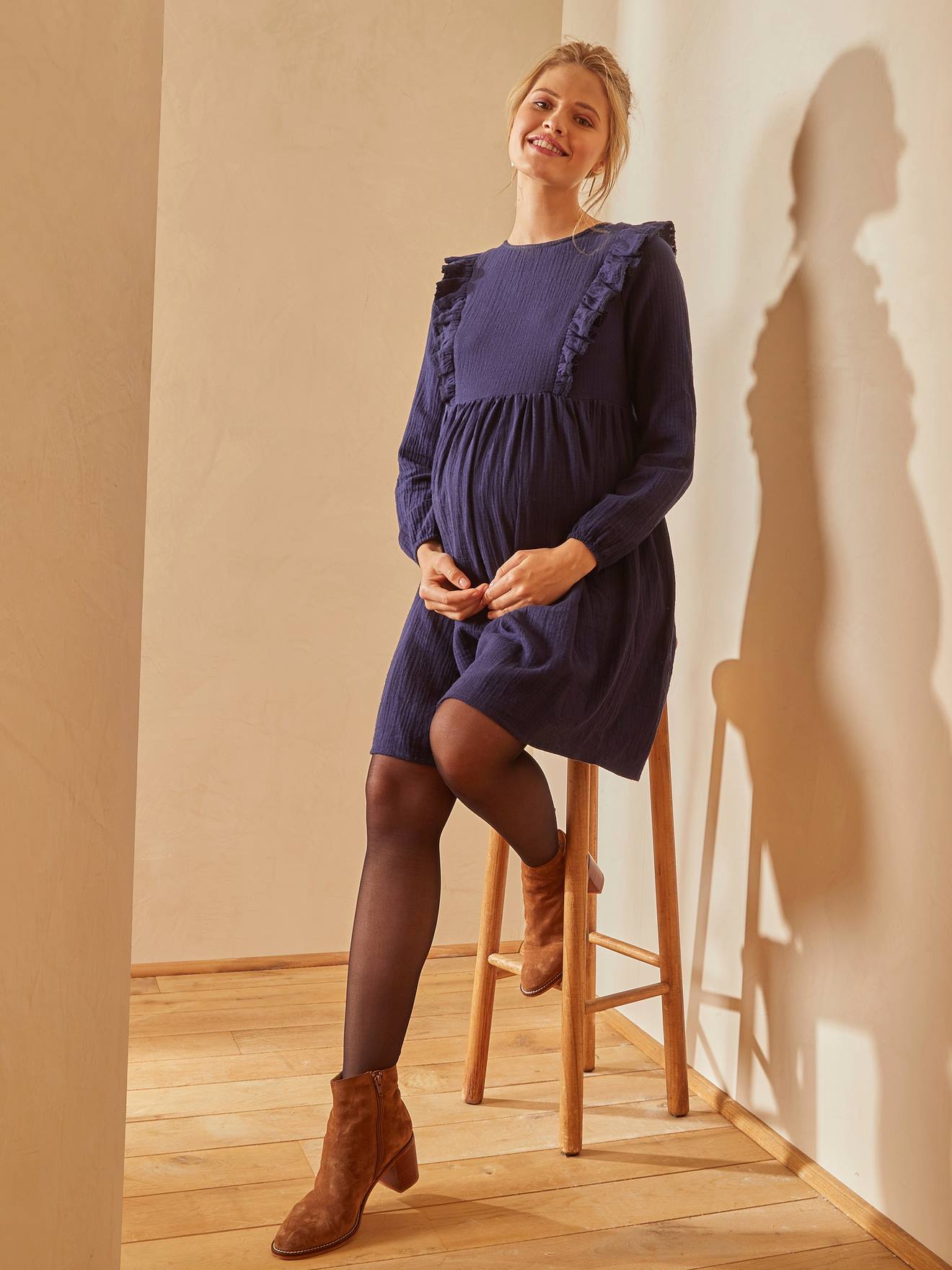 Robe gaze de coton de grossesse et d'allaitement encre