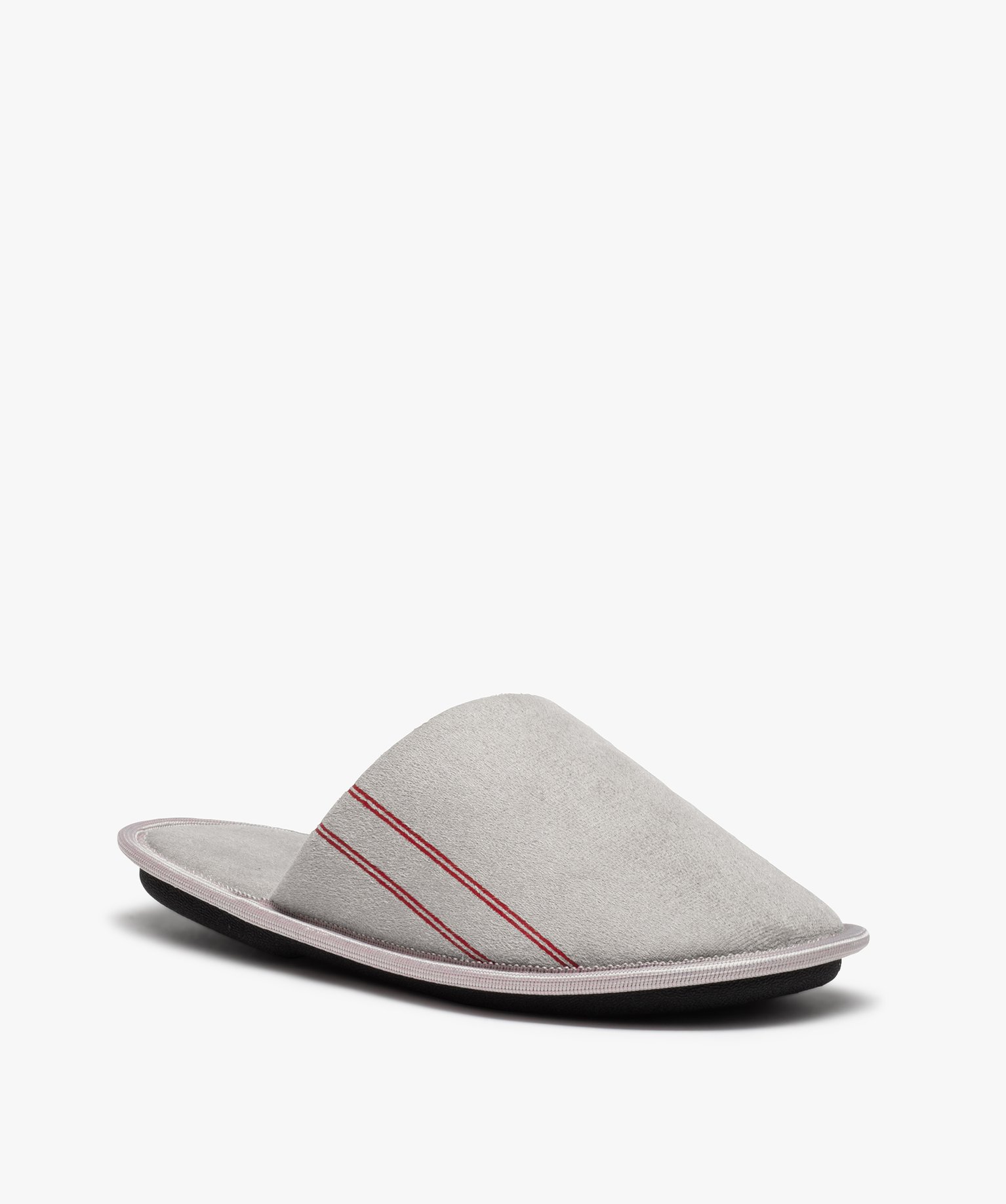 Chaussons homme mules plates en velours ras uni gris | GEMO