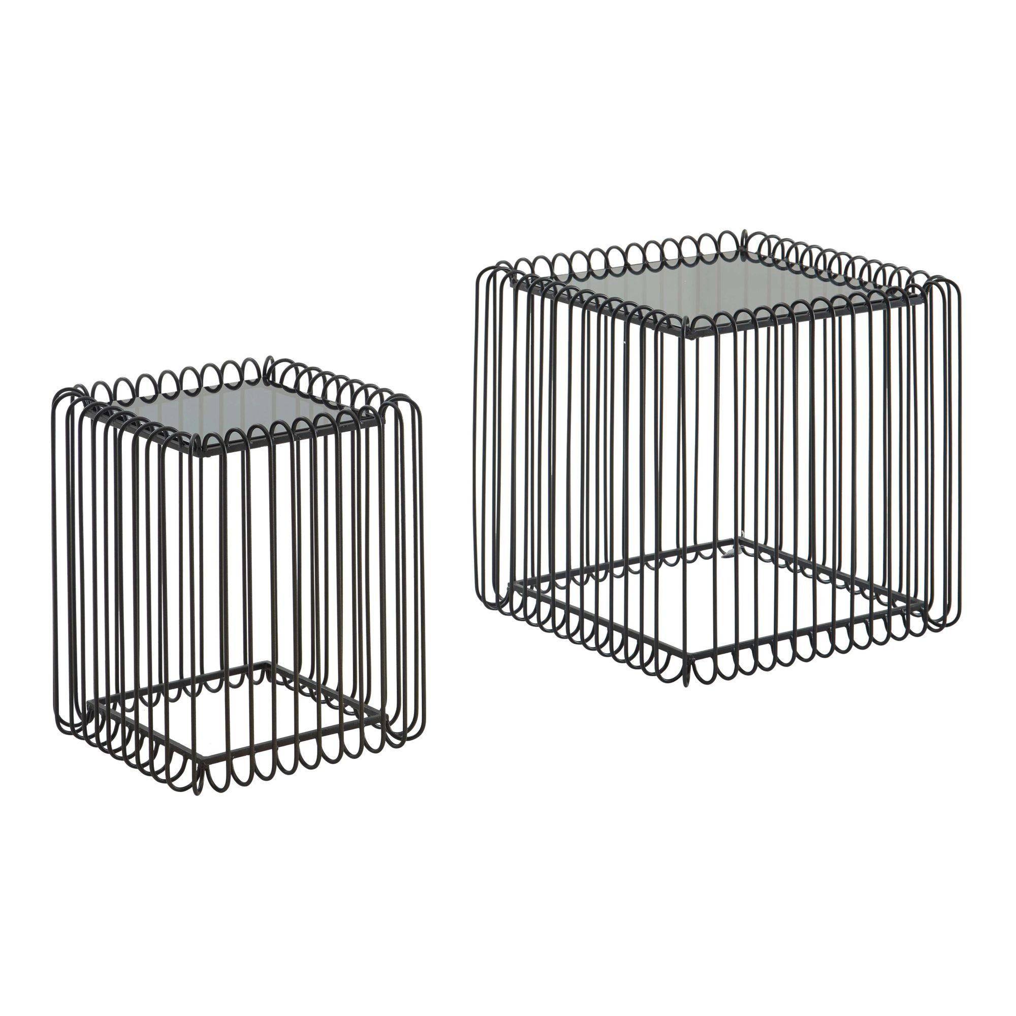 FINEBUY Satztisch FB82285 (Beistelltisch 2er Set Schwarz, Sofatisch Glas), Wohnzimmertisch Metall, Couchtisch Quadratisch