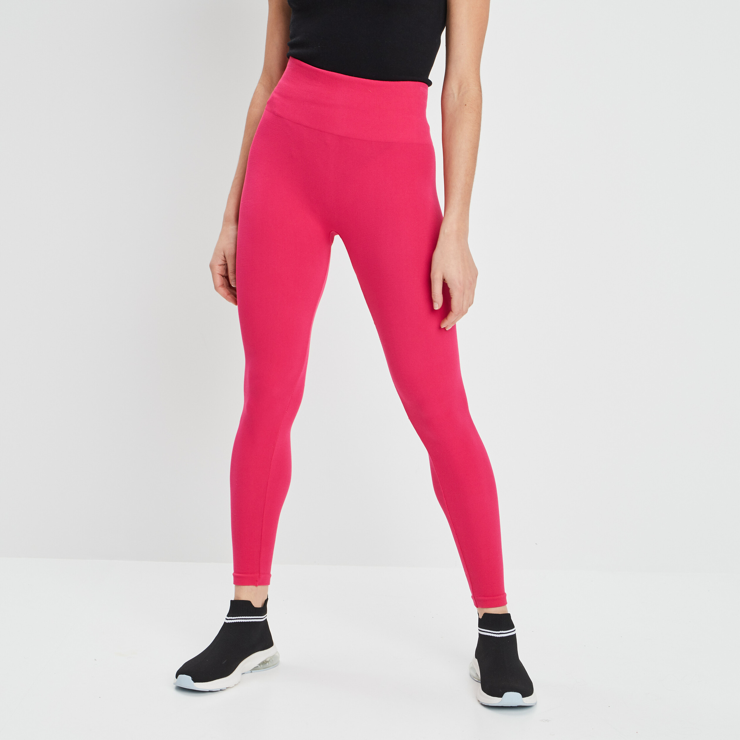 Legging taille haute côtelé rose cerise femme | La Halle