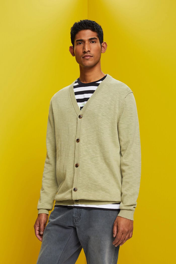 Cardigan mit V-Ausschnitt, Baumwoll-Leinenmix
