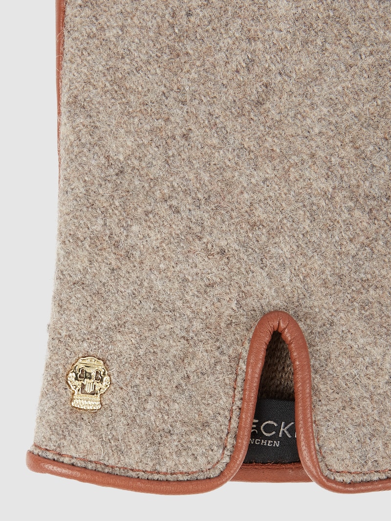 Handschuhe mit Kontrastbesatz in cognac