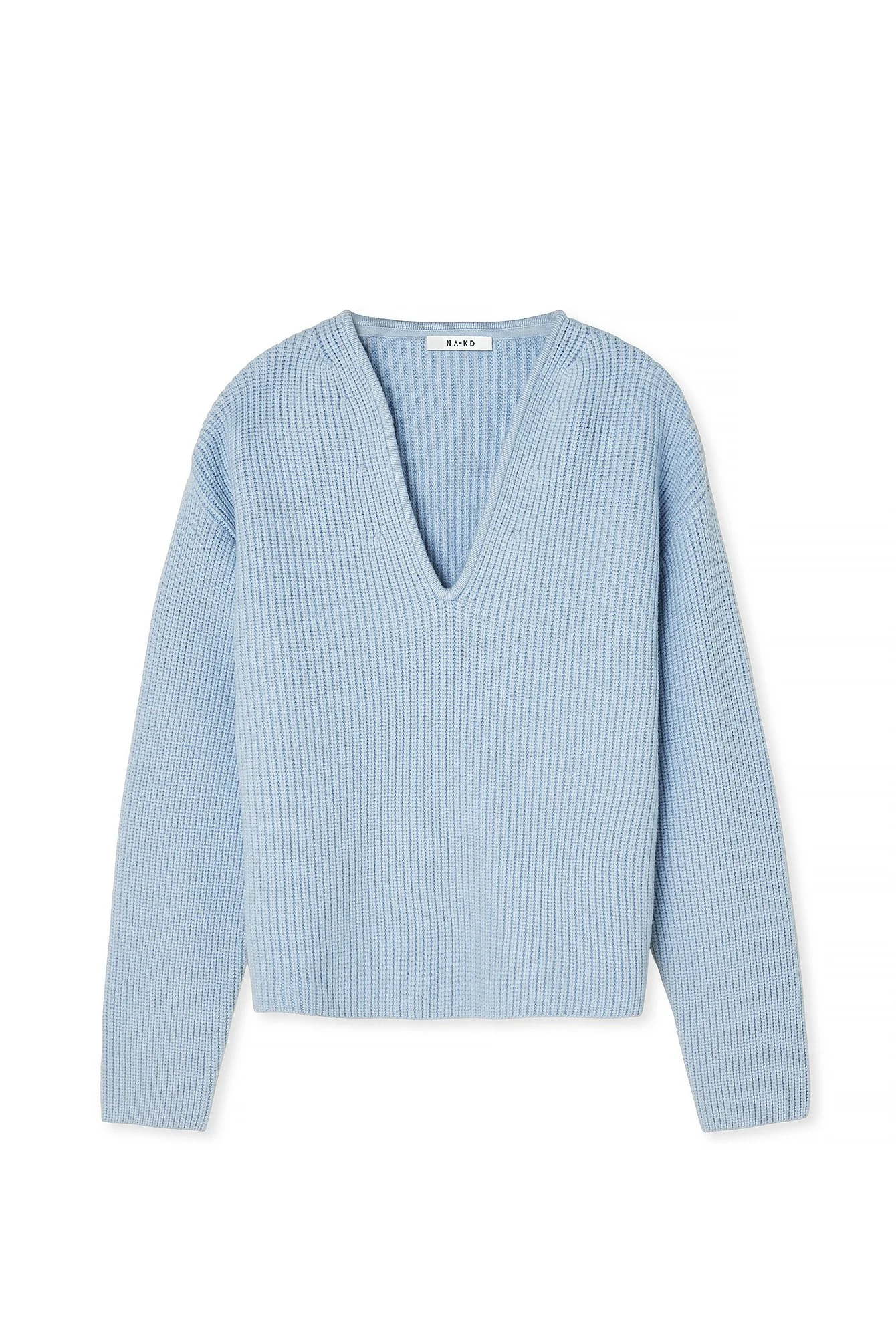 Rippstrickpullover mit tiefem V-Ausschnitt