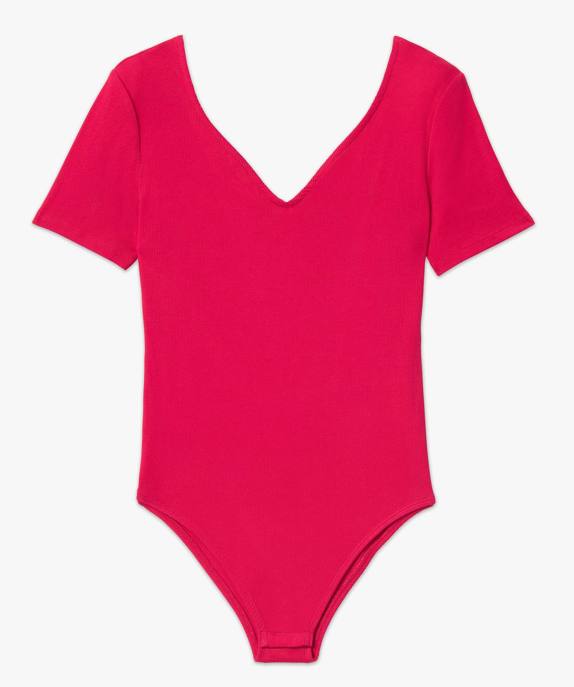 Body femme à manches courtes avec double décolleté rose fonce | GEMO