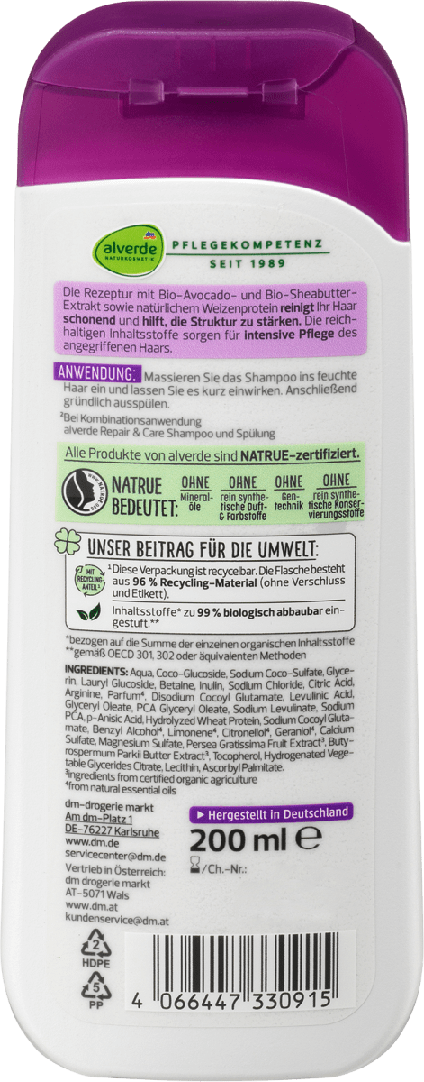 Shampoo Repair Bio-Avocado, Bio-Sheabutter, 200 ml