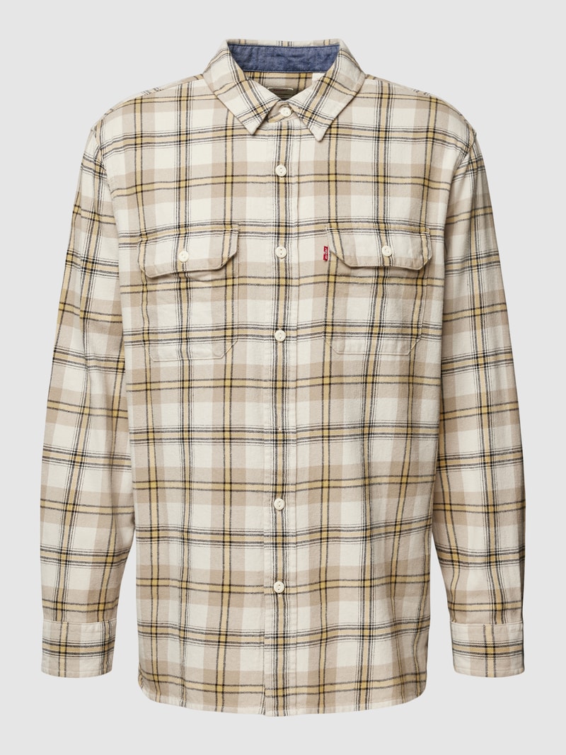 Relaxed Fit Freizeithemd mit Gitterkaro Modell 'CLASSIC WORKER' in hellbraun meliert