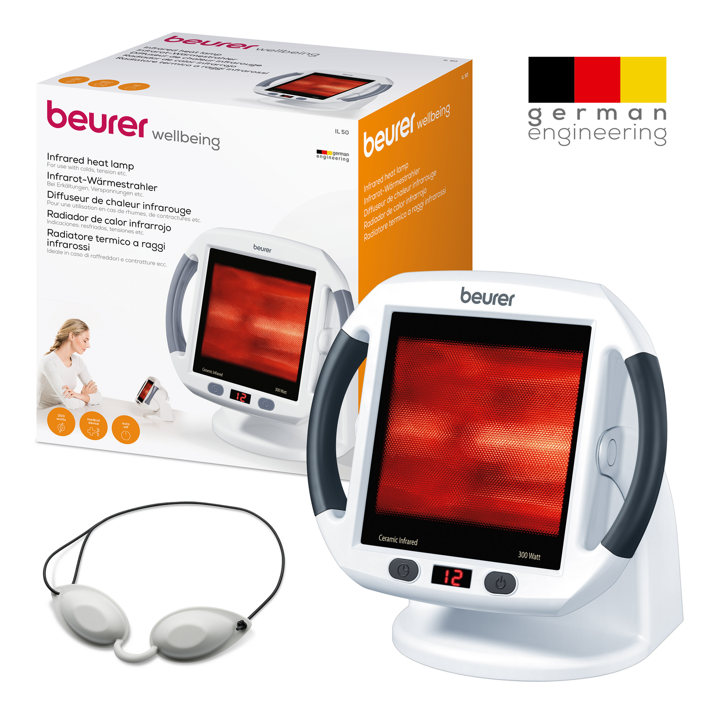 Beurer Infrarot-Wärmestrahler IL 50-Extra große Infrarotlampe mit Timer, Abschaltautomatik & Keramik Glasscheibe