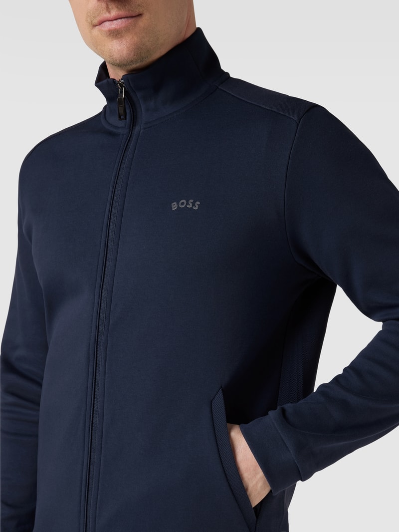 Sweatjacke mit Label-Patch in marineblau