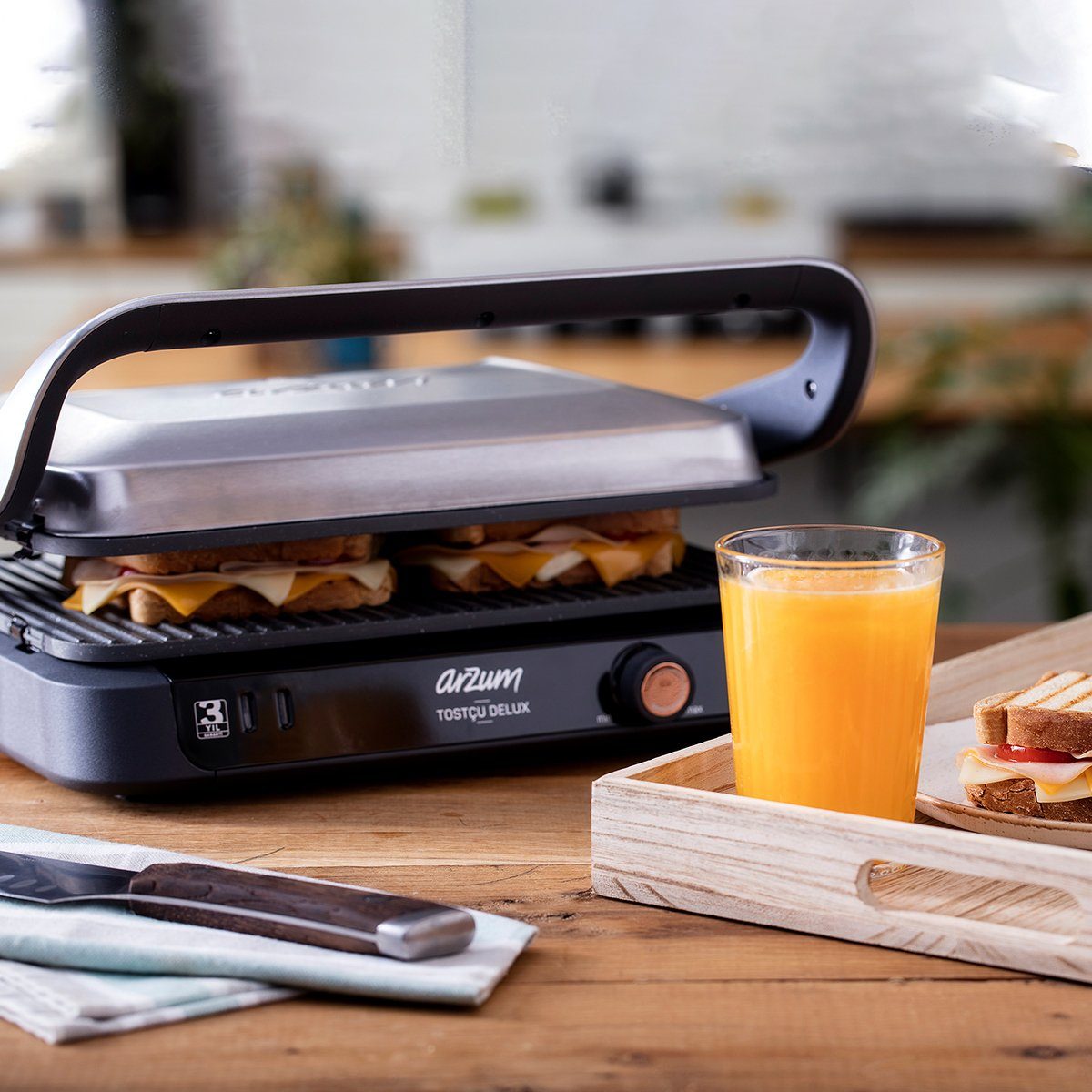 Arzum Sandwichmaker Sandwichmaker, Antihaft-Gusseisenplatte in Granitoptik, Edelstahl