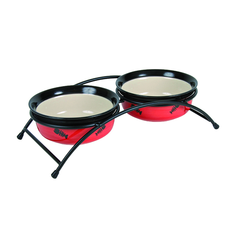 Trixie Futternäpfe Trixie Napf-Set Eat on Feet, Keramik rot/ schwarz/ creme