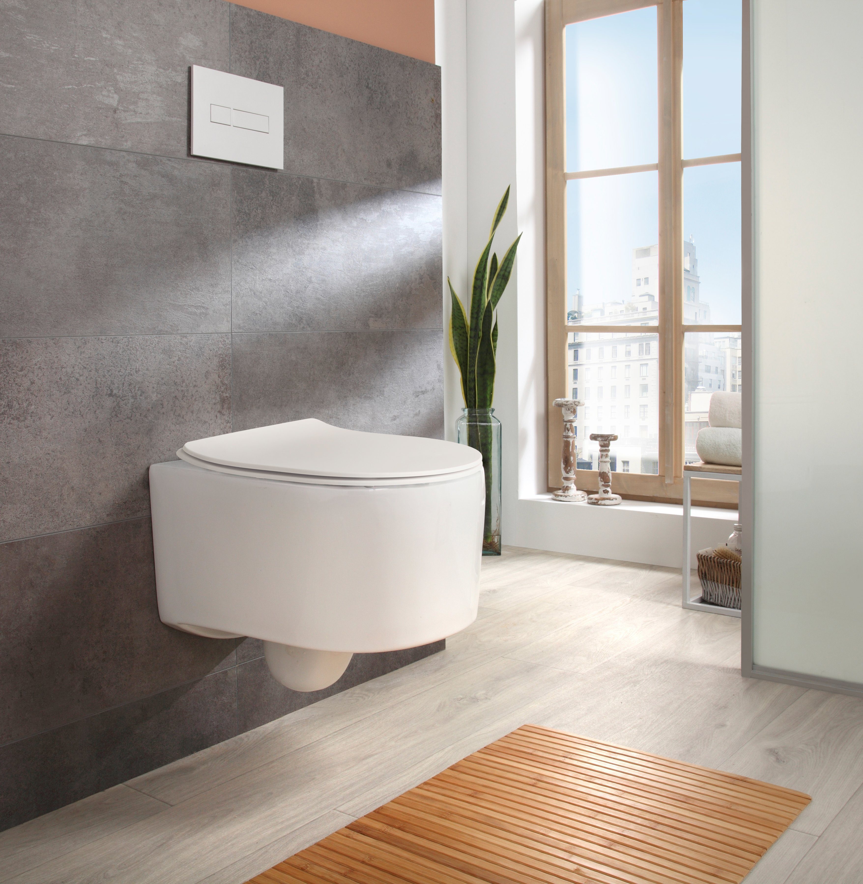 welltime Tiefspül-WC Trento, wandhängend, Abgang waagerecht, spülrandlos, aus Sanitärkeramik, inkl. WC-Sitz mit Absenkautomatik