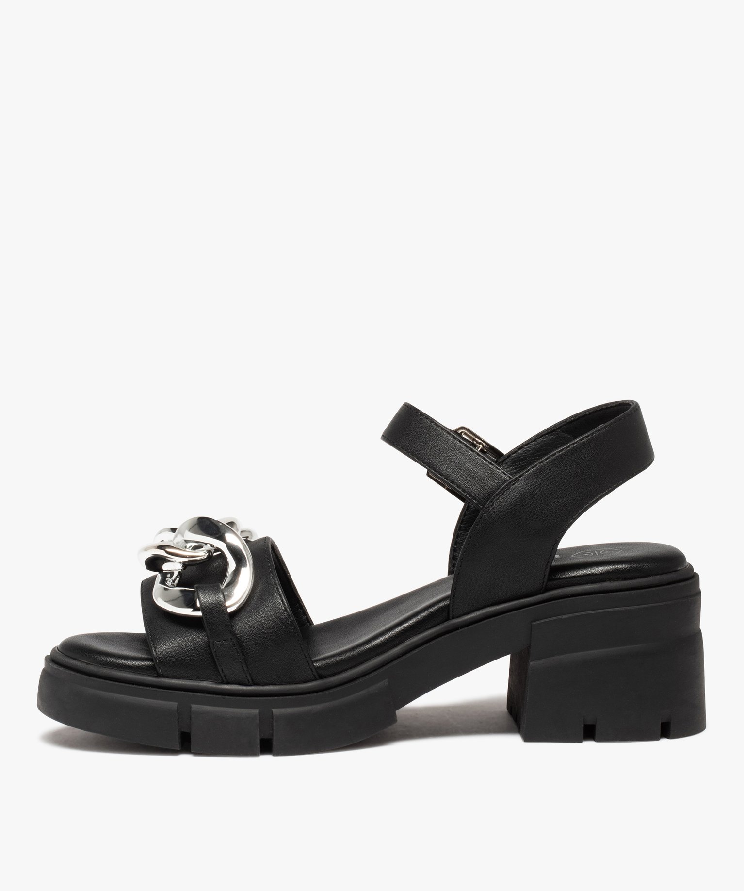 Sandales femme à talon semelle crantée et dessus chane noir | GEMO