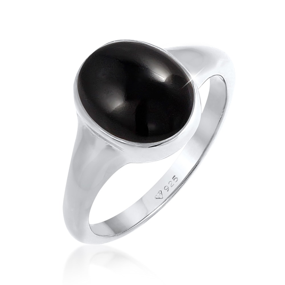 Elli Elli Bague Femmes Sceau Ovale avec Pierre Précieuse Onyx en Argent Sterling 925 P Bague