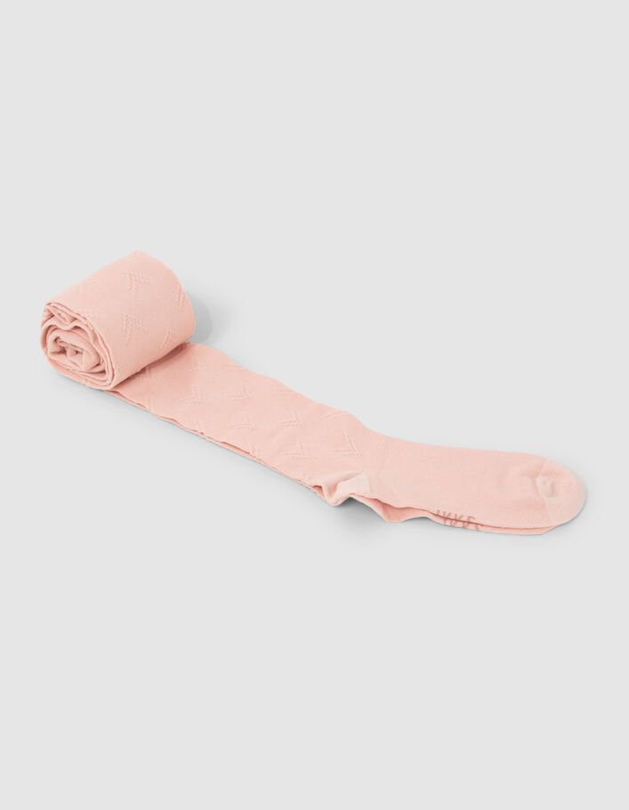 Collants roses tricot motifs chevrons fille