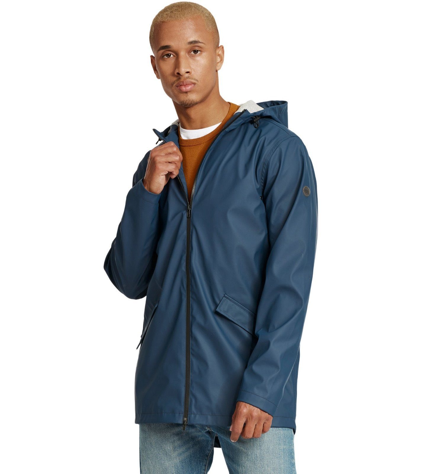 Blend Outdoorjacke BLEND Herren Regen-Mantel Windbreaker mit Kapuze Jyrki Regen-Jacke Blau