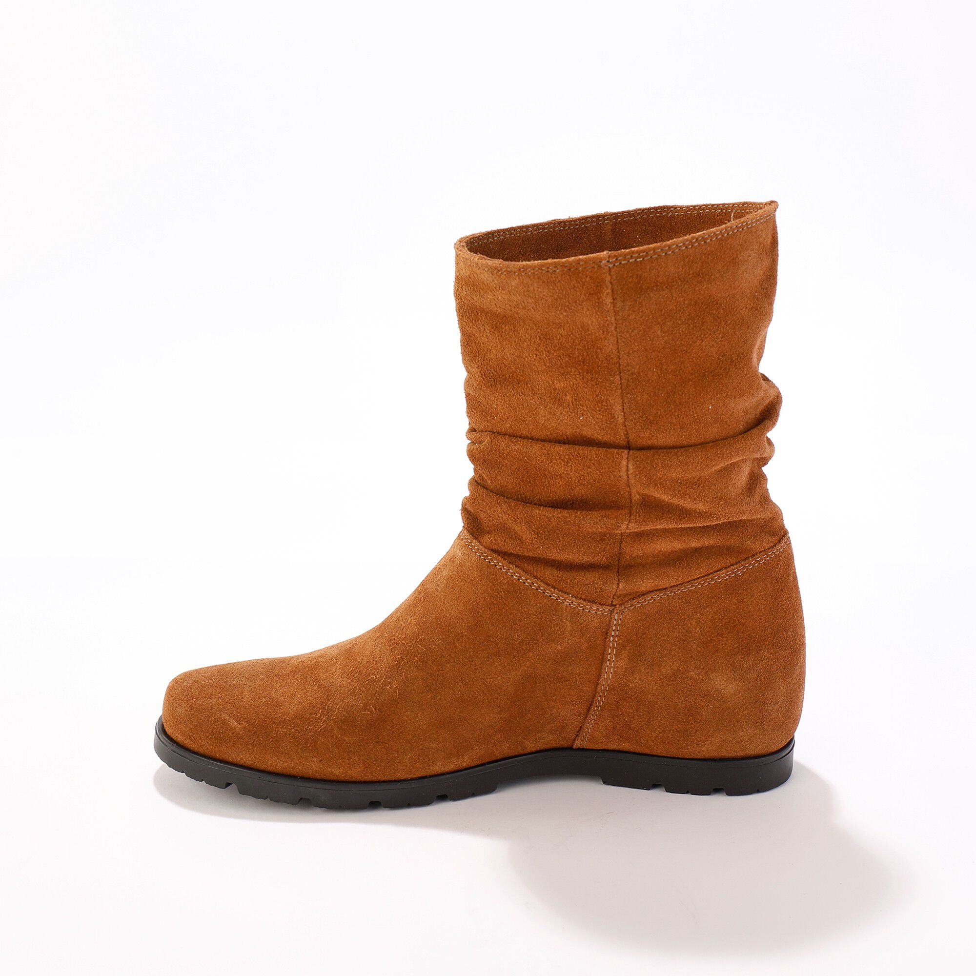Bottes plissées mi-hautes en daim avec semelle compensée invisible