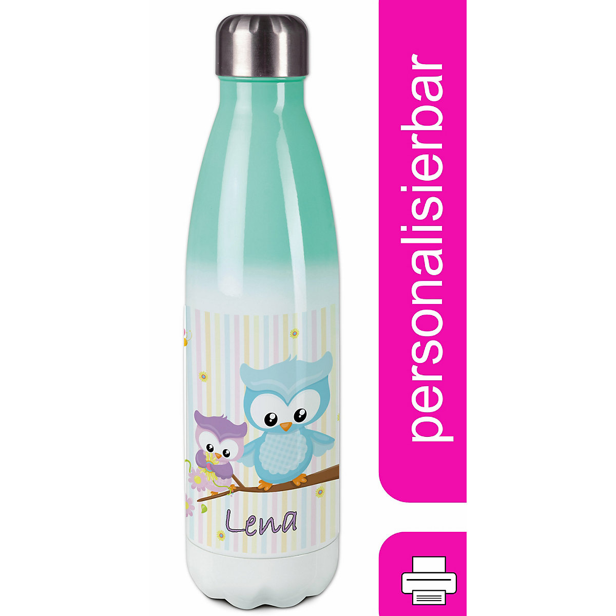 Edelstahl Kinder Thermoflasche / Trinkflasche bunt Eule Frühling Spülmaschinenfest, Auslaufsicher, Bruchfest, Doppelwandig, Für Heißgetränke geeignet, Mit Deckel, Isoliert