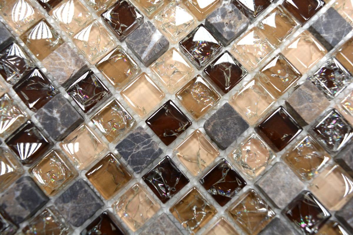 Mosani Mosaikfliesen Glasmosaik Naturstein Mosaik dunkelbeige glänzend / 10 Matten
