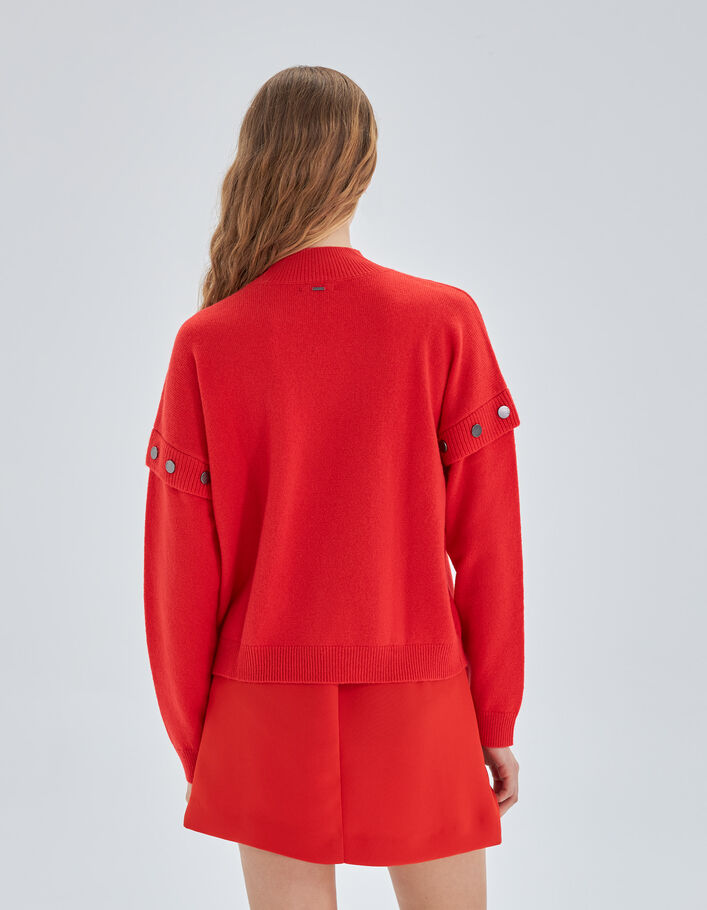 Pull tangerine tricot décor pressions manches Femme