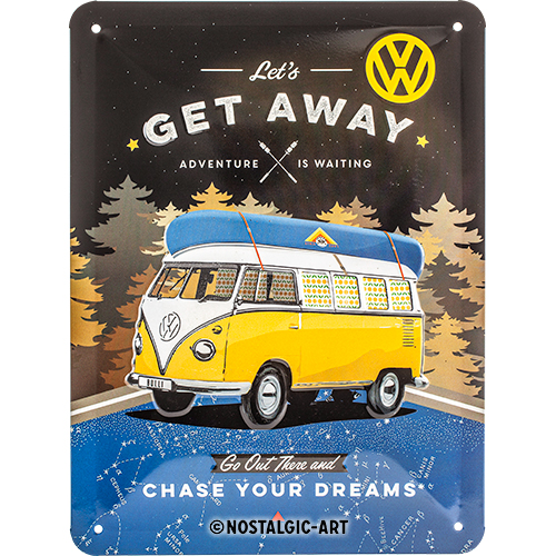 Nostalgic Art Retro Blechschild 15x20cm, Motiv "VW Bulli - Let*s get away", 1 Stück - ATU