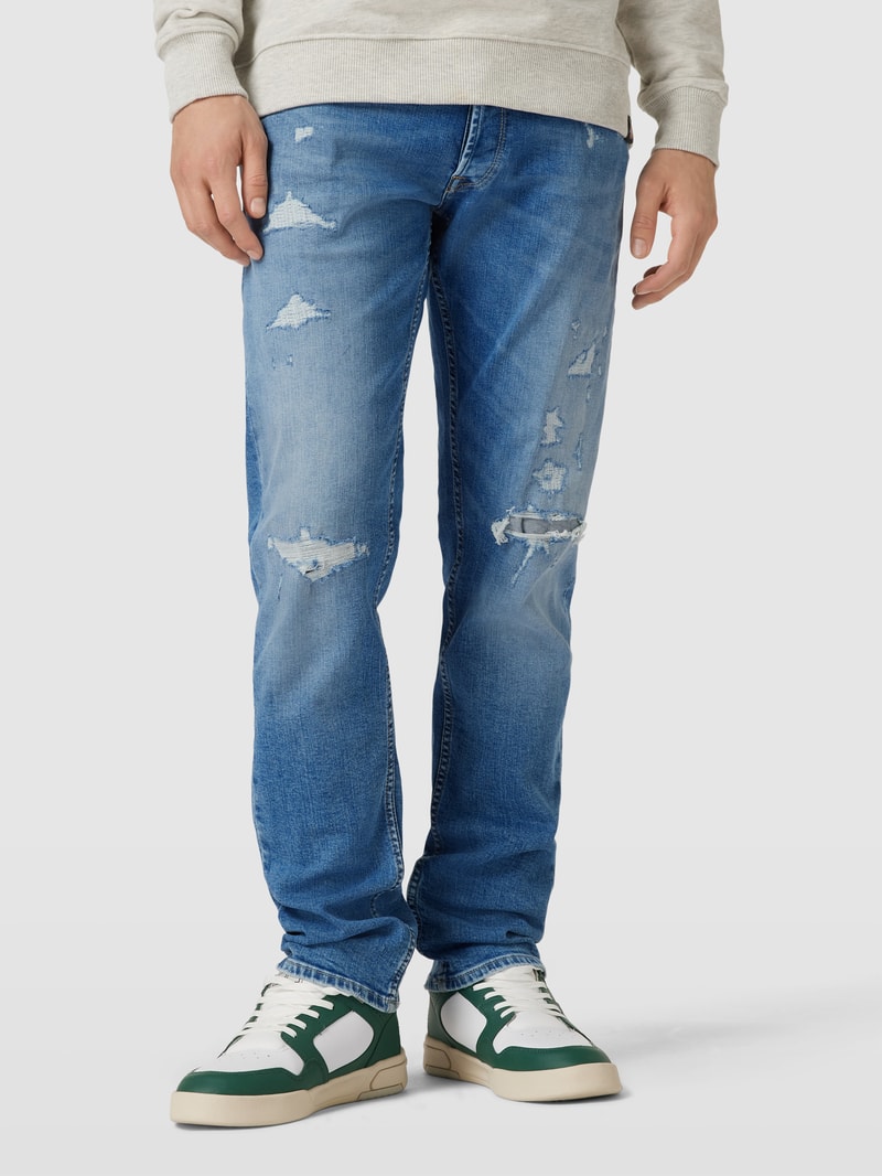 Skinny Fit Jeans im Destroyed-Look Modell 'GROVER' in dunkelblau