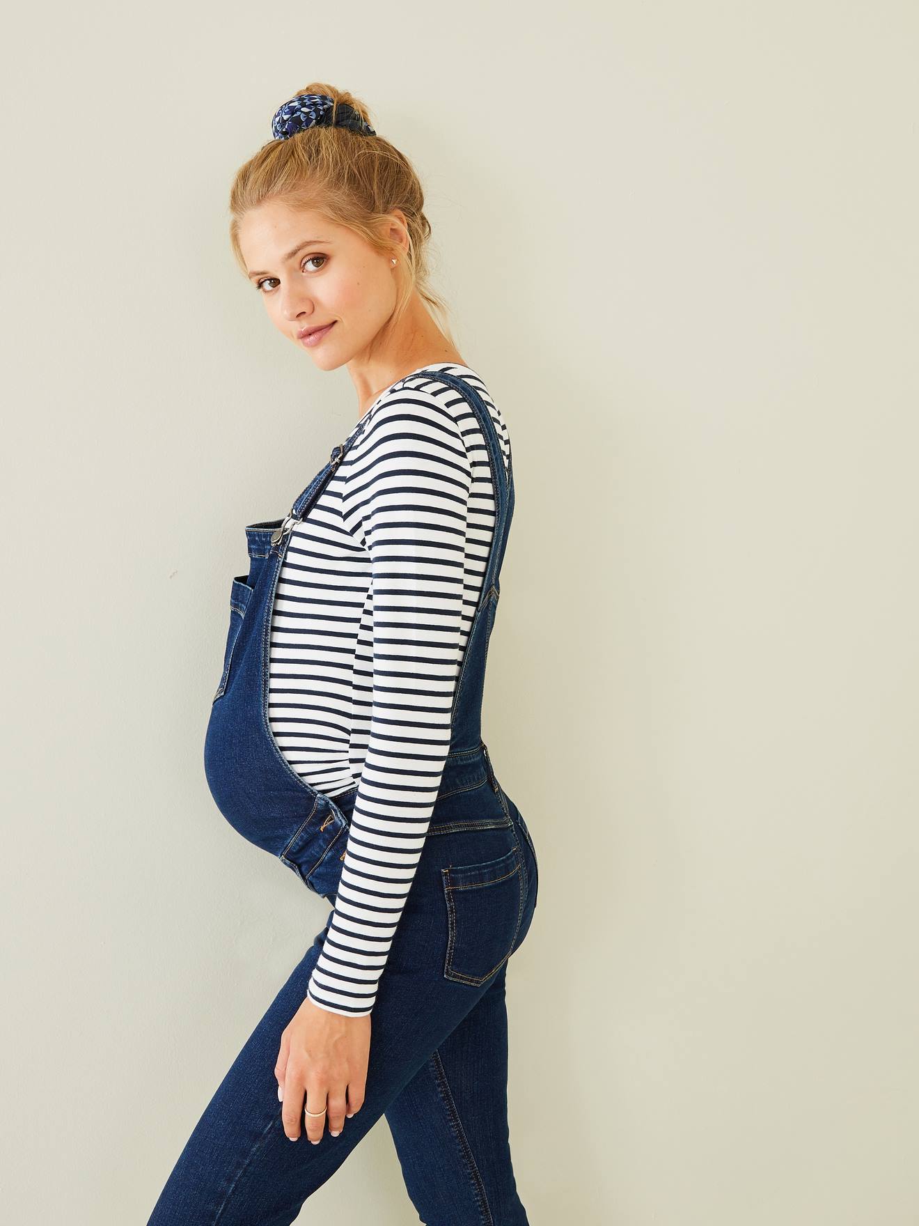 Salopette en jean stretch de grossesse denim brut