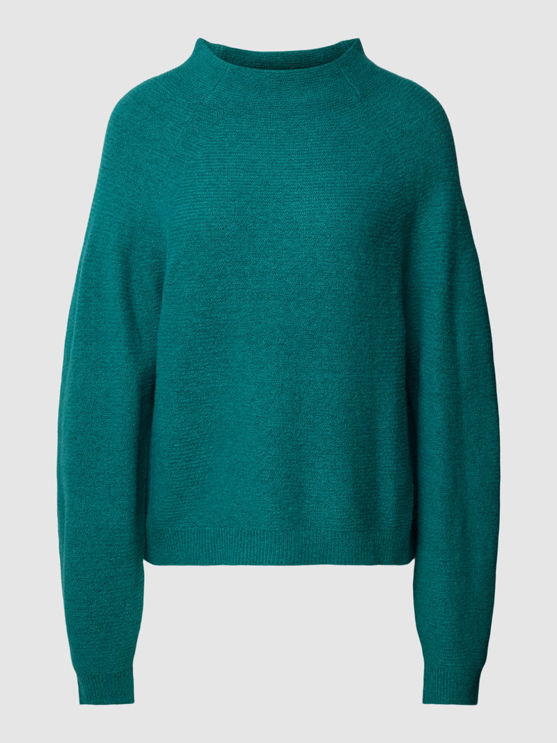 Strickpullover mit Lanawoll-Anteil und Rippenstruktur in petrol