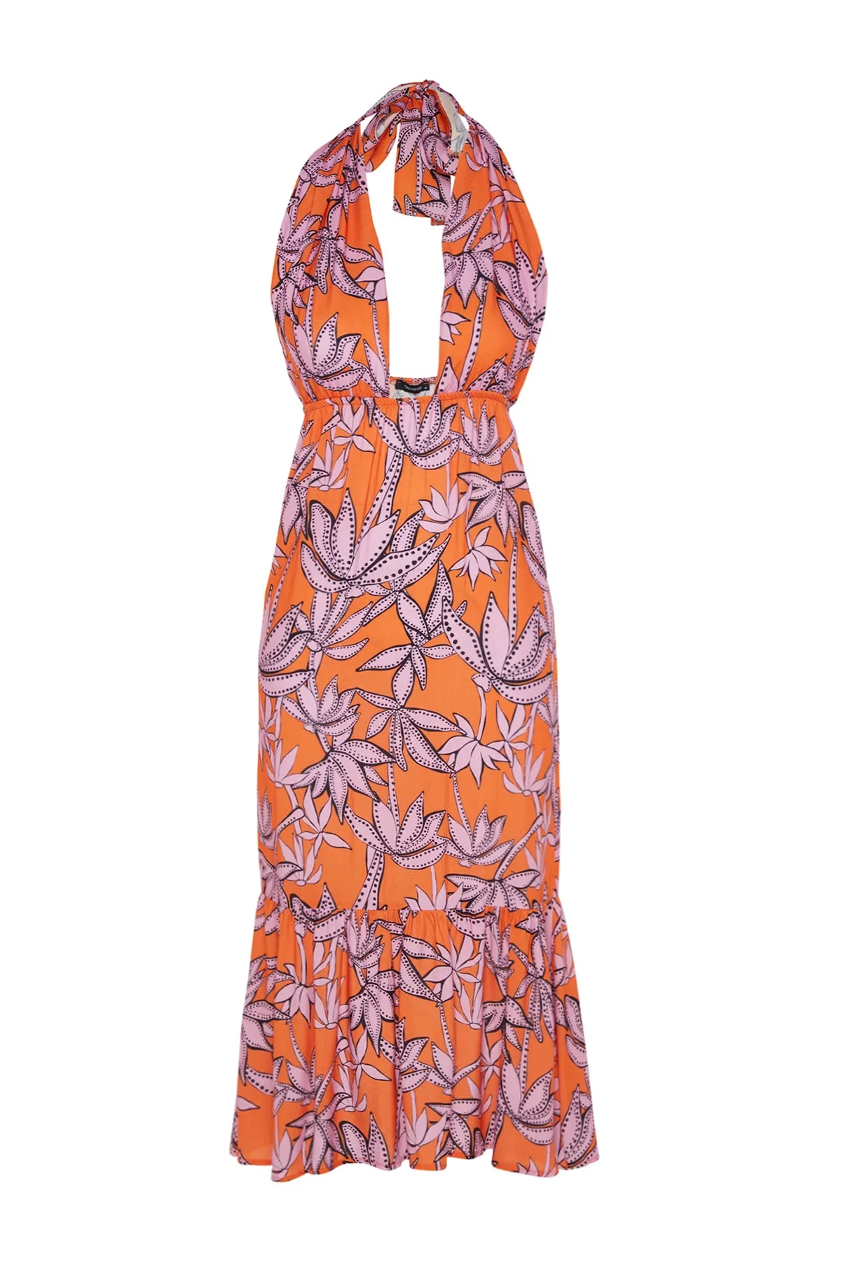 Trendyol Collection  Blumengemustertes Midi-Strandkleid mit gewebtem Kreuzband TBESS23EL00087