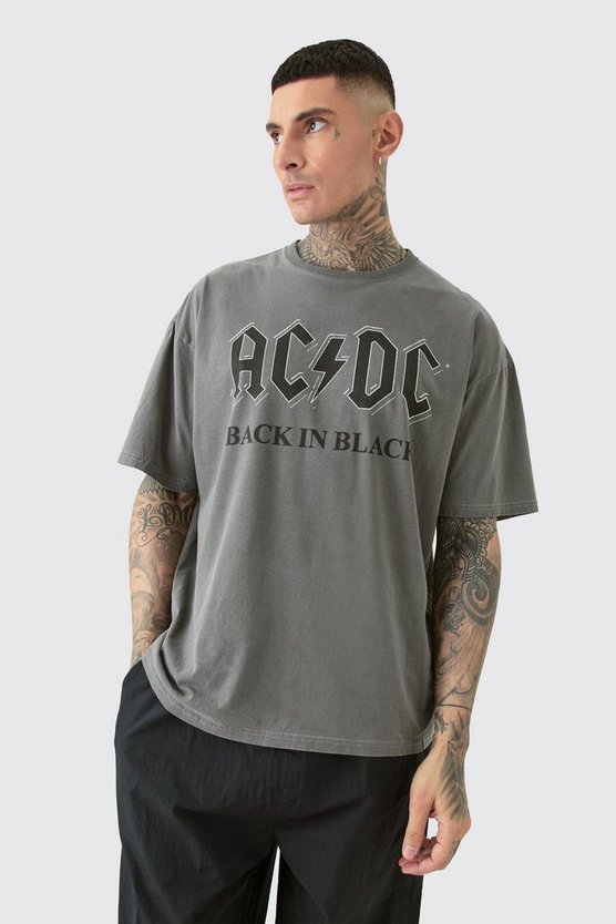Tall Oversize T-Shirt mit Acid-Waschung und Acdc-Print
