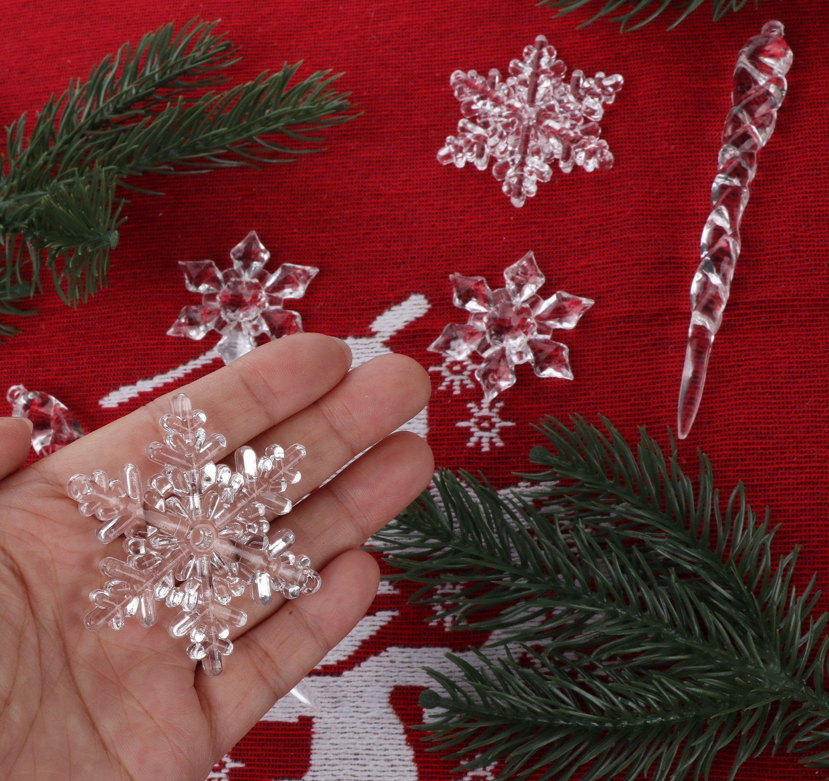 Homewit Christbaumschmuck 24tlg hängende Acryl Schneeflocke und Eiszapfen Ornamente