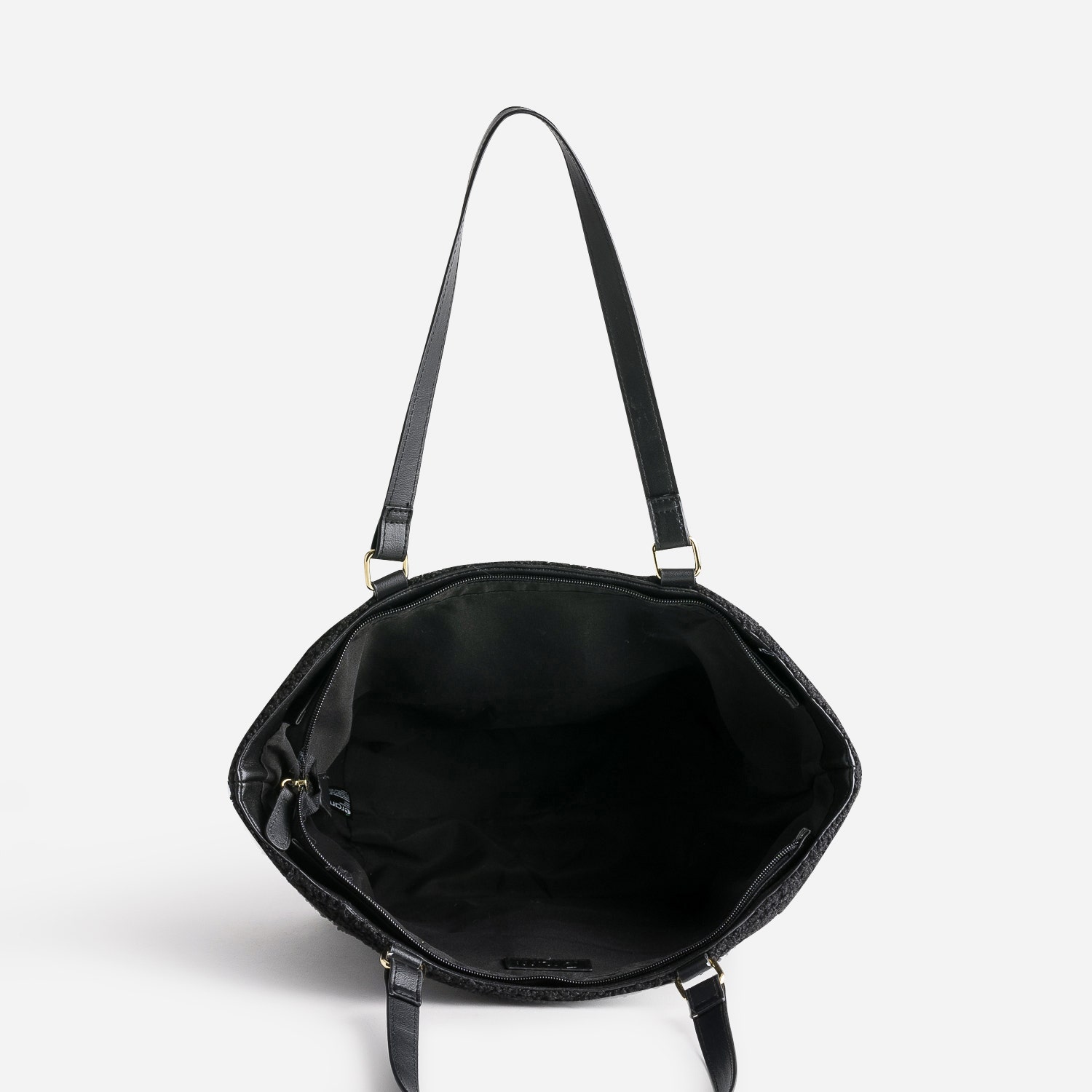 Sac cabas noir tissu Sherpa avec poche