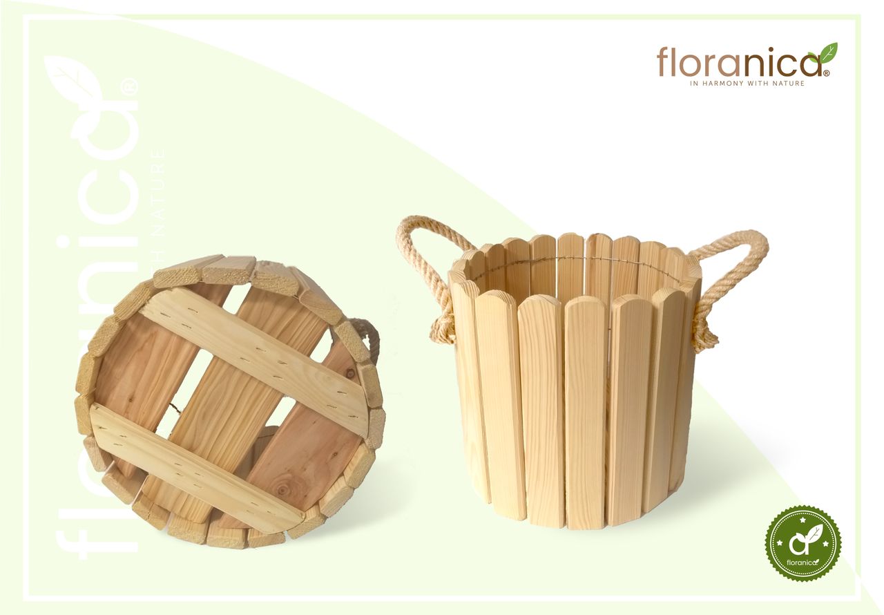 Pemicont Floranica Runder Blumentopf aus Holz 33x20cm Natural Imprägniertes Kiefernholz Schutzhülle für Kräuter Blumen Haus- und Gartendekoration Truhe Für den Innen- und Außenbereich