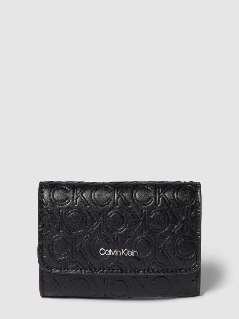 Portemonnaie mit Label-Details und Druckknopfverschluss in schwarz