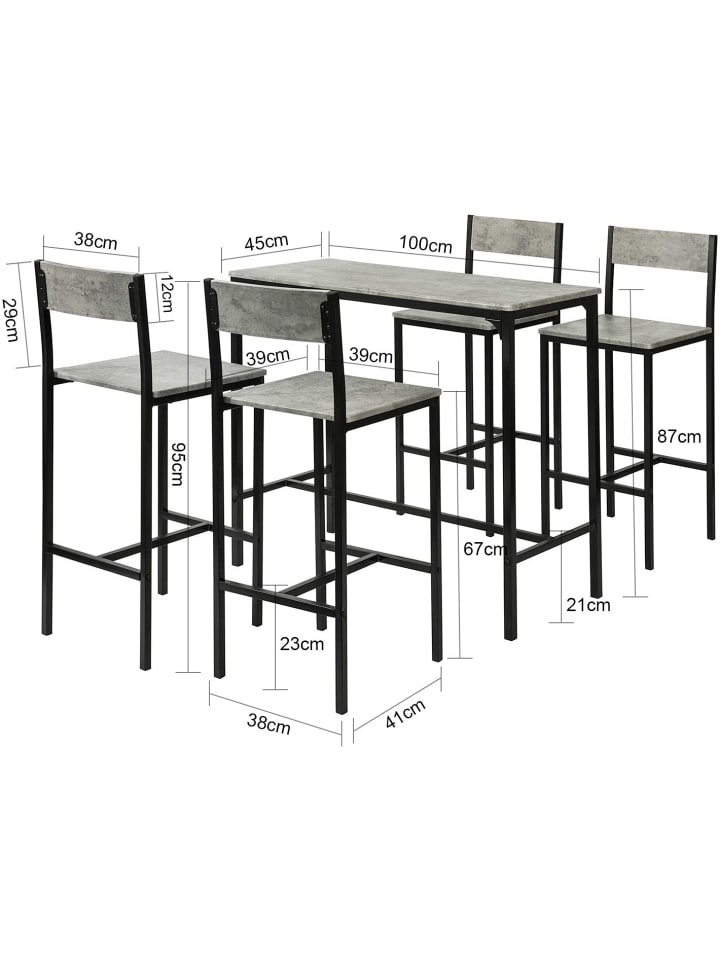SoBuy Bartisch in Hellgrau und Schwarz - Tisch(B)100 x (H)87 x (T)45cm/Hocker(B)39 x (H)95 x (T)41cm günstig kaufen onesize