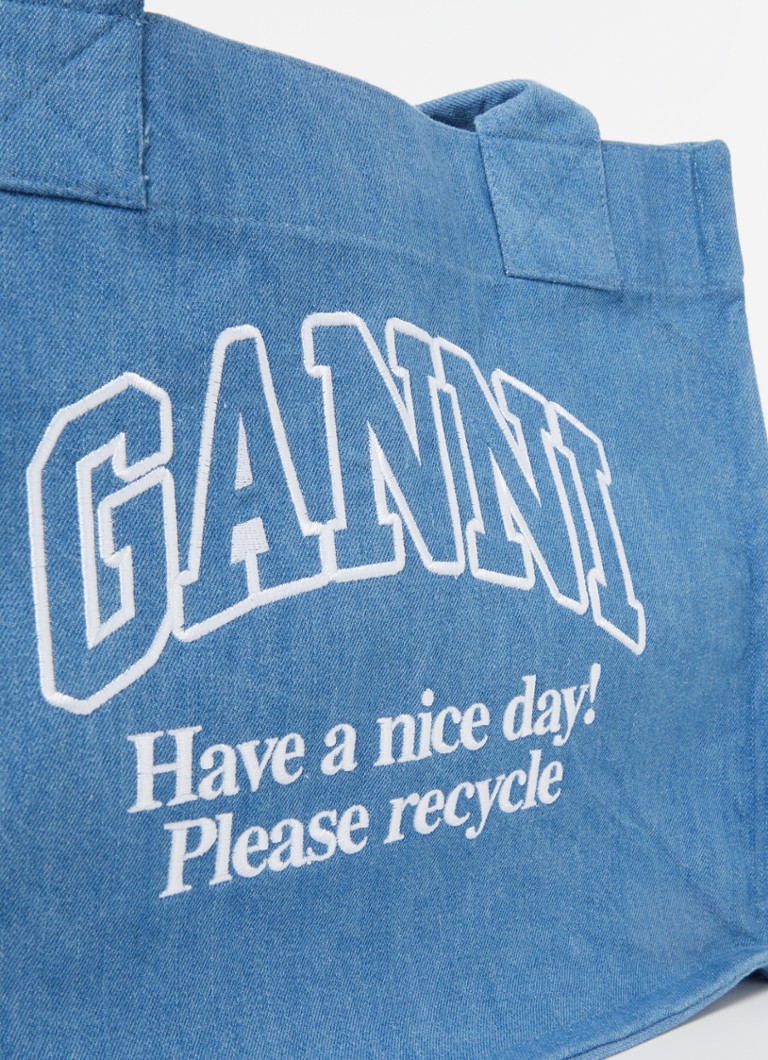 Ganni Easy Large džinsa iepirkumu soma ar izšuvumu no logotipa
