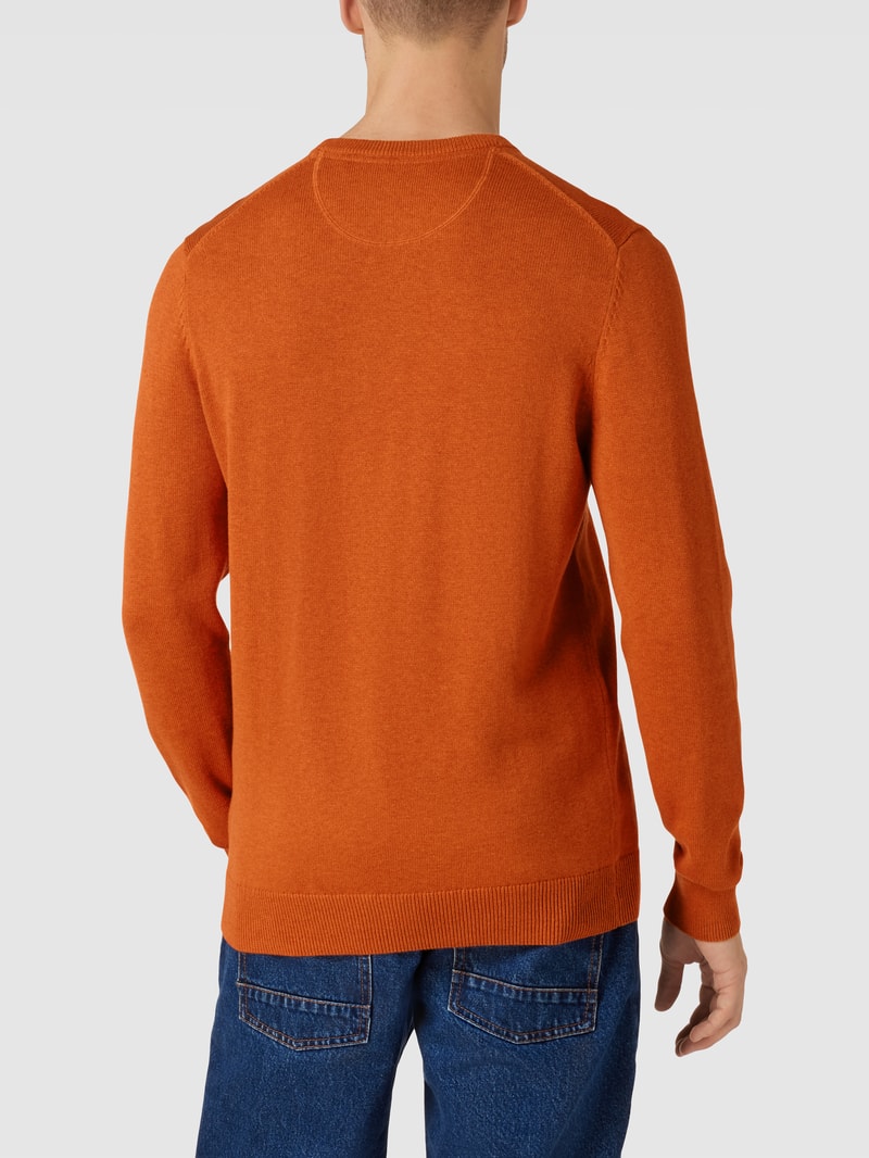 Strickpullover mit Rundhalsausschnitt in dunkel orange meliert